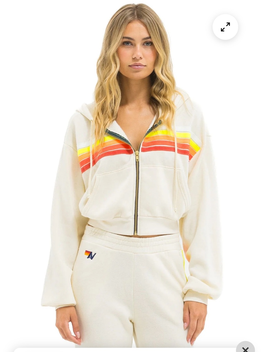 Aviator Nation 5 STRIPE CROPPED ZIP HOODIE RELAXED - VINTAGE WHITE
